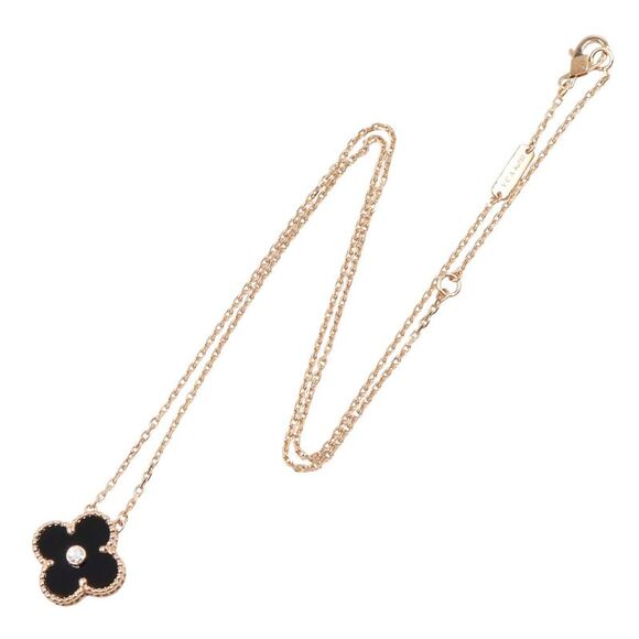 Van Cleef & Arpels Vintage Alhambra Au750 Pink Gold Diamond Onyx Necklace - Picture 2 of 6